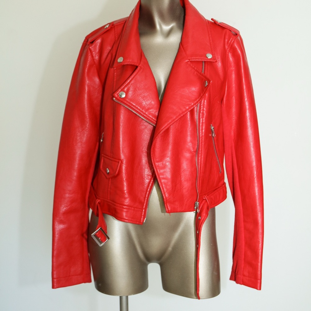 Gorgeous red faux leather crop jacket size S